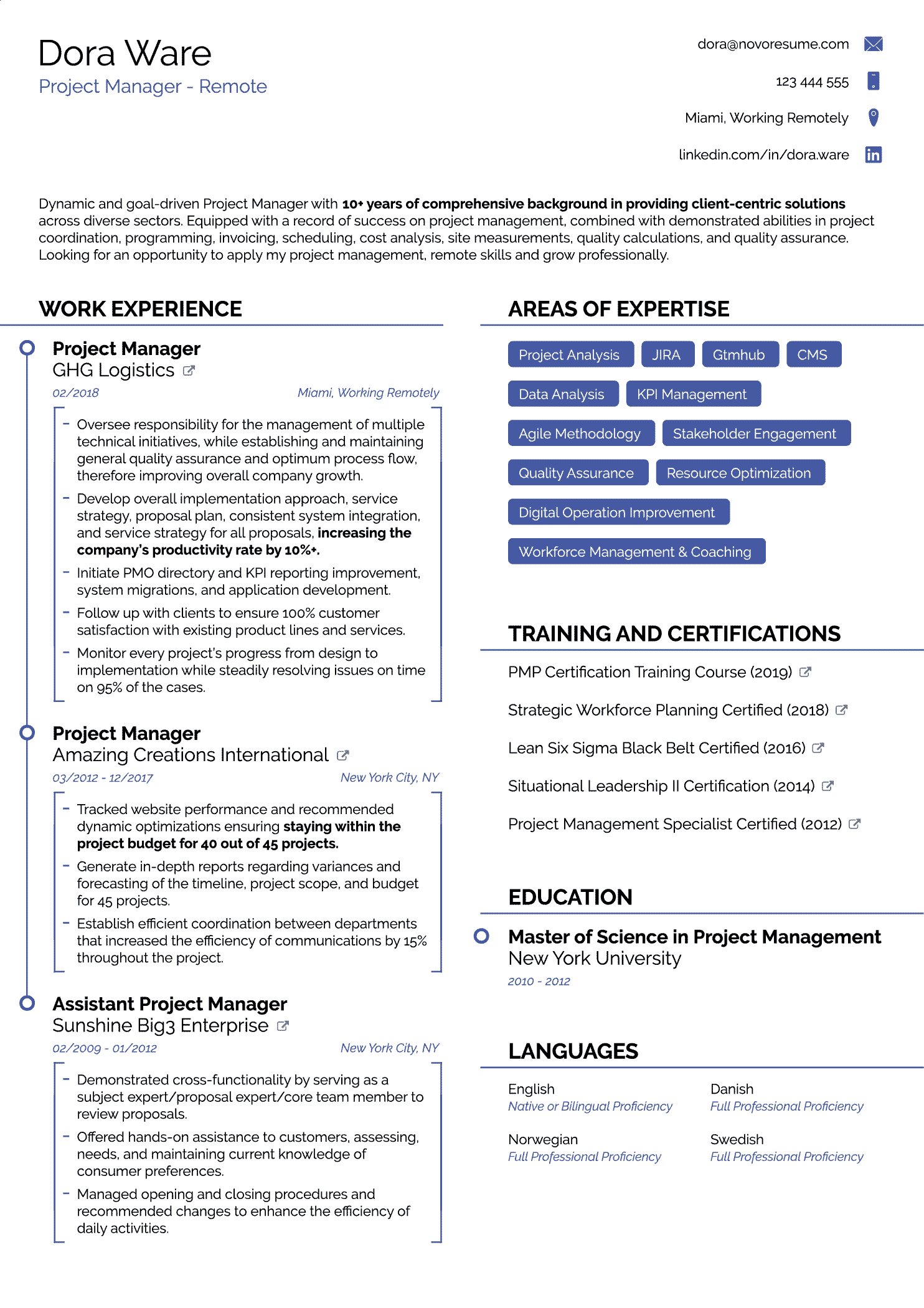 free resume template for experienced professional