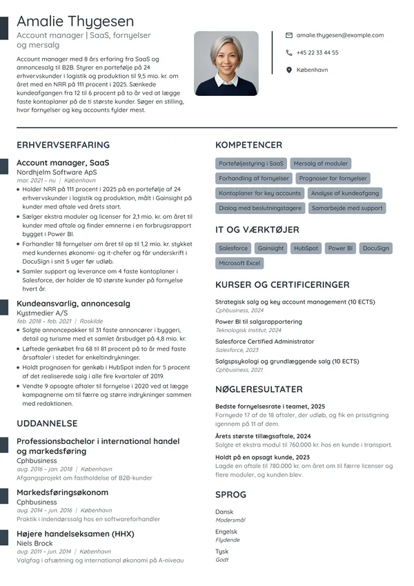 CV-eksempel til account manager i SaaS med fornyelser