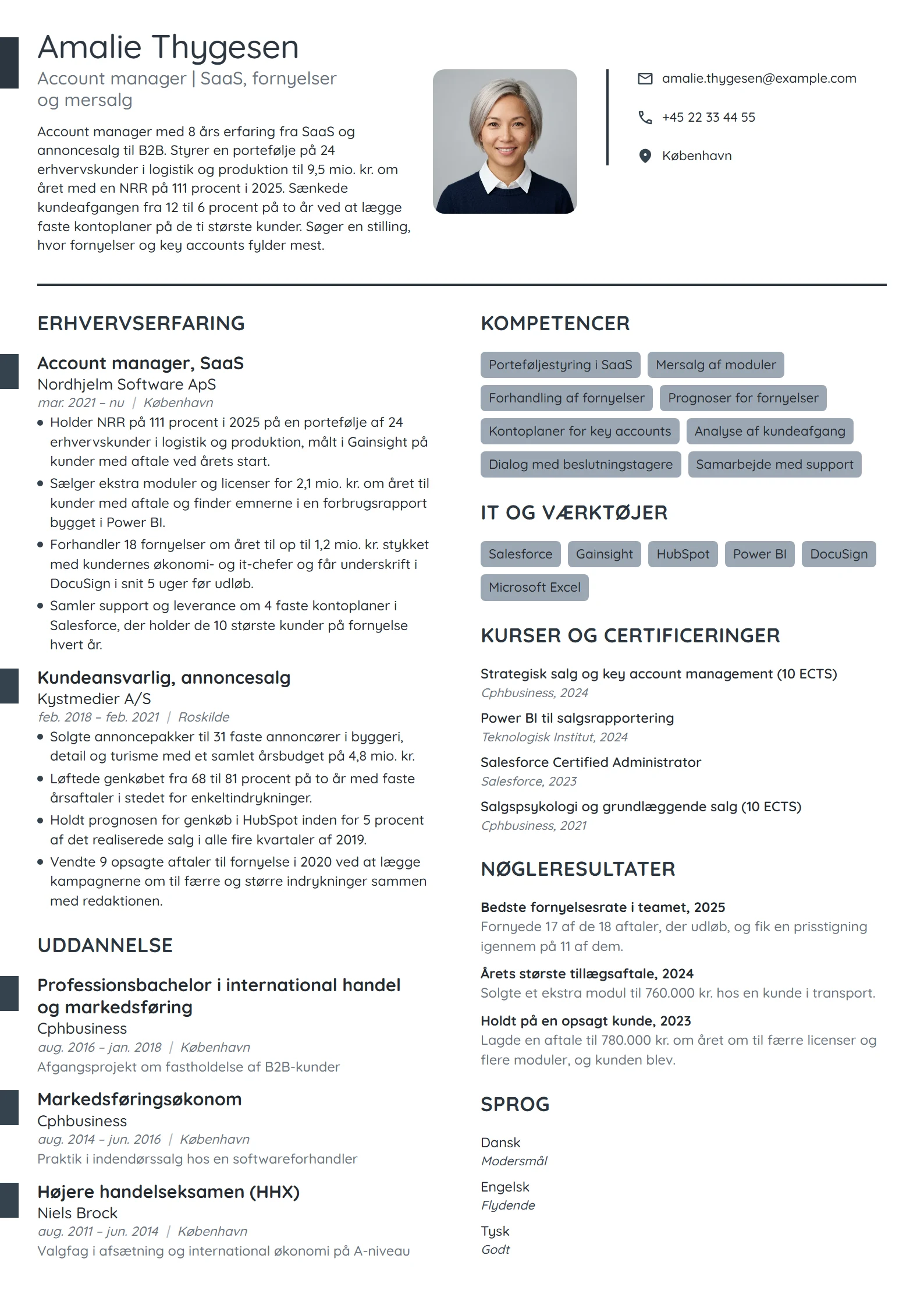 CV-eksempel til account manager i SaaS med fornyelser