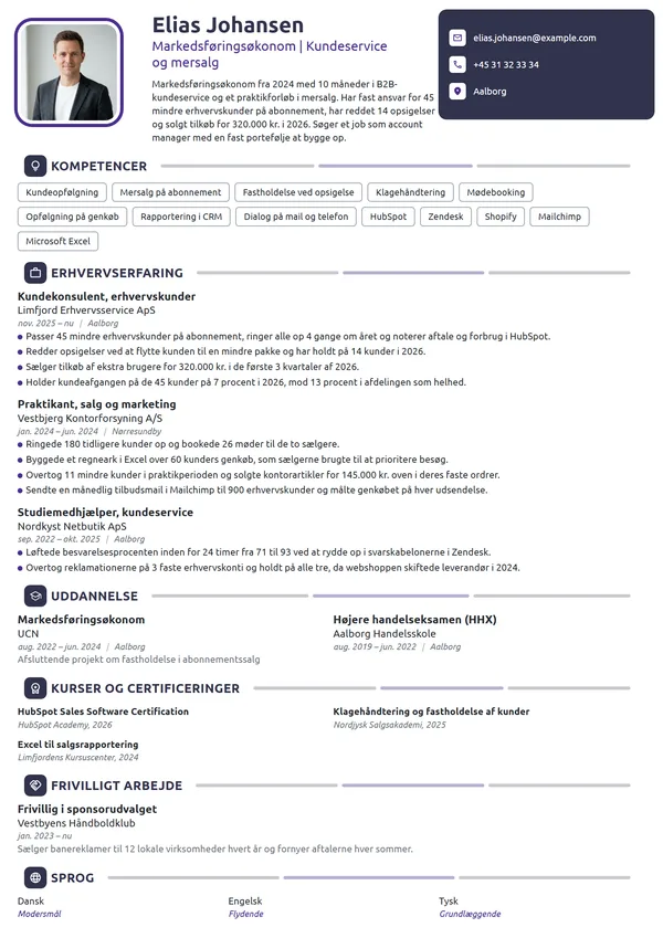 CV-eksempel til nyuddannet med praktik i kundesalg