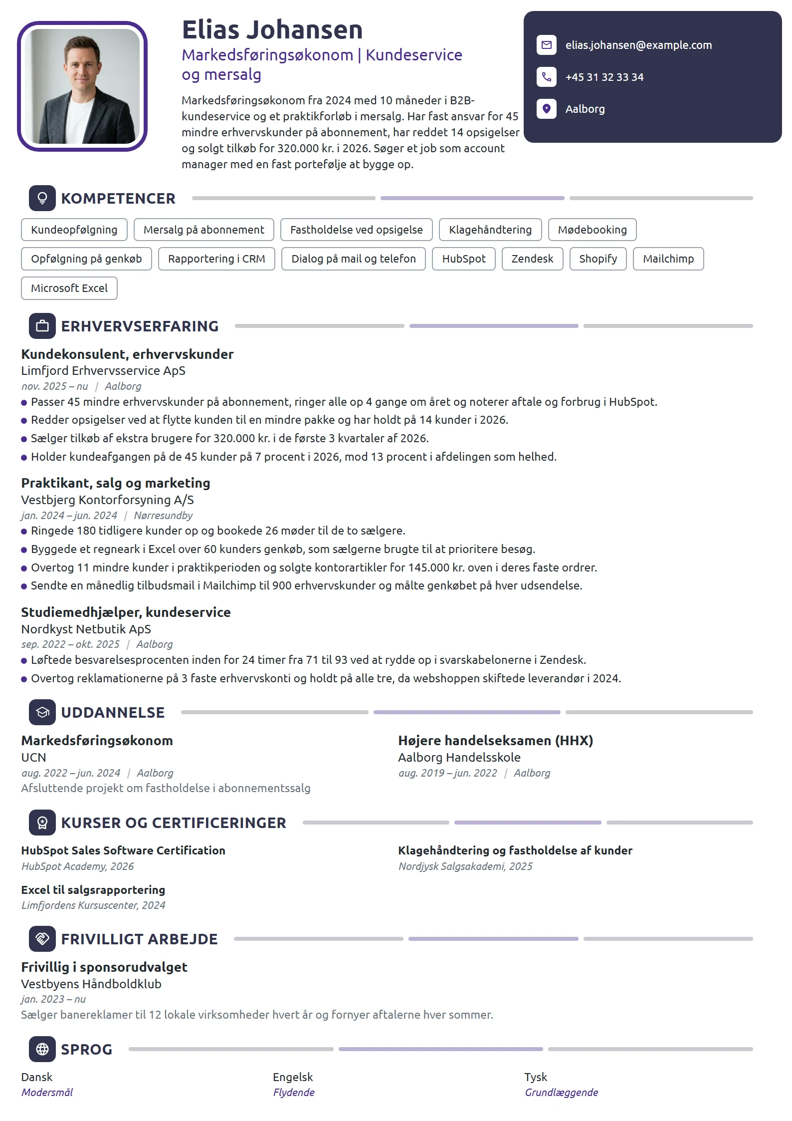CV-eksempel til nyuddannet med praktik i kundesalg
