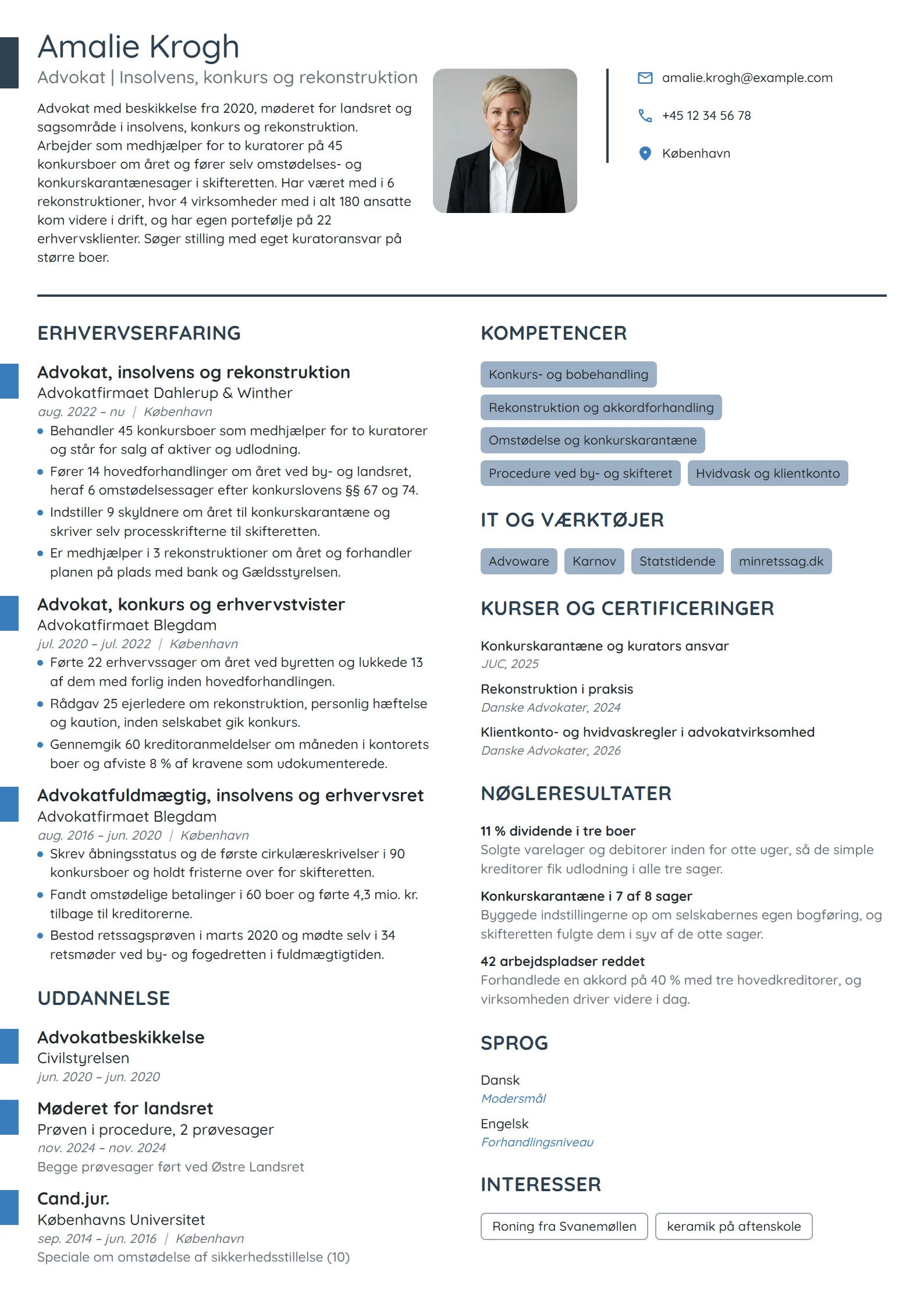 CV-eksempel til erfaren advokat i insolvens