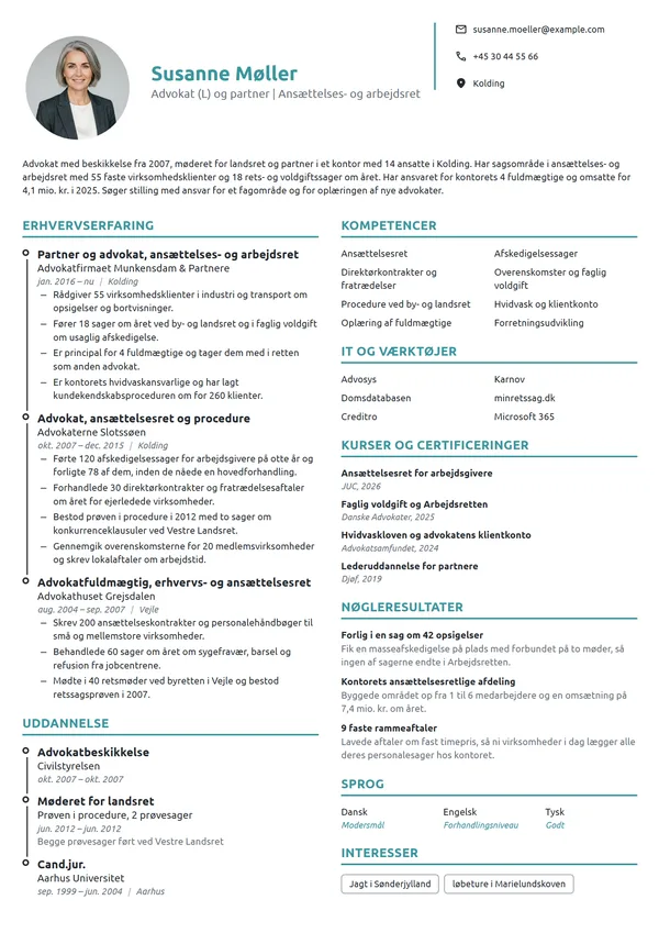 CV-eksempel til partner i ansættelses- og arbejdsret