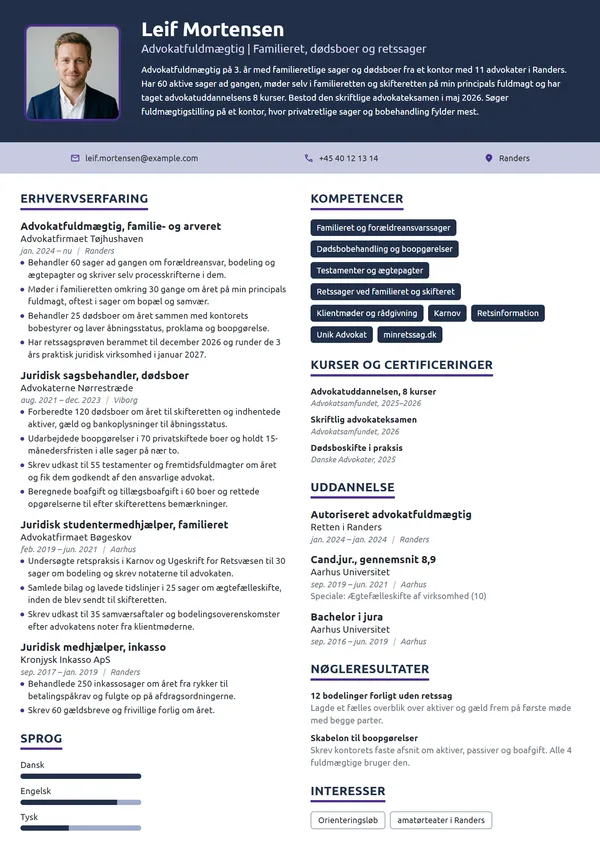 CV-eksempel til fuldmægtig på 3. år, familieret