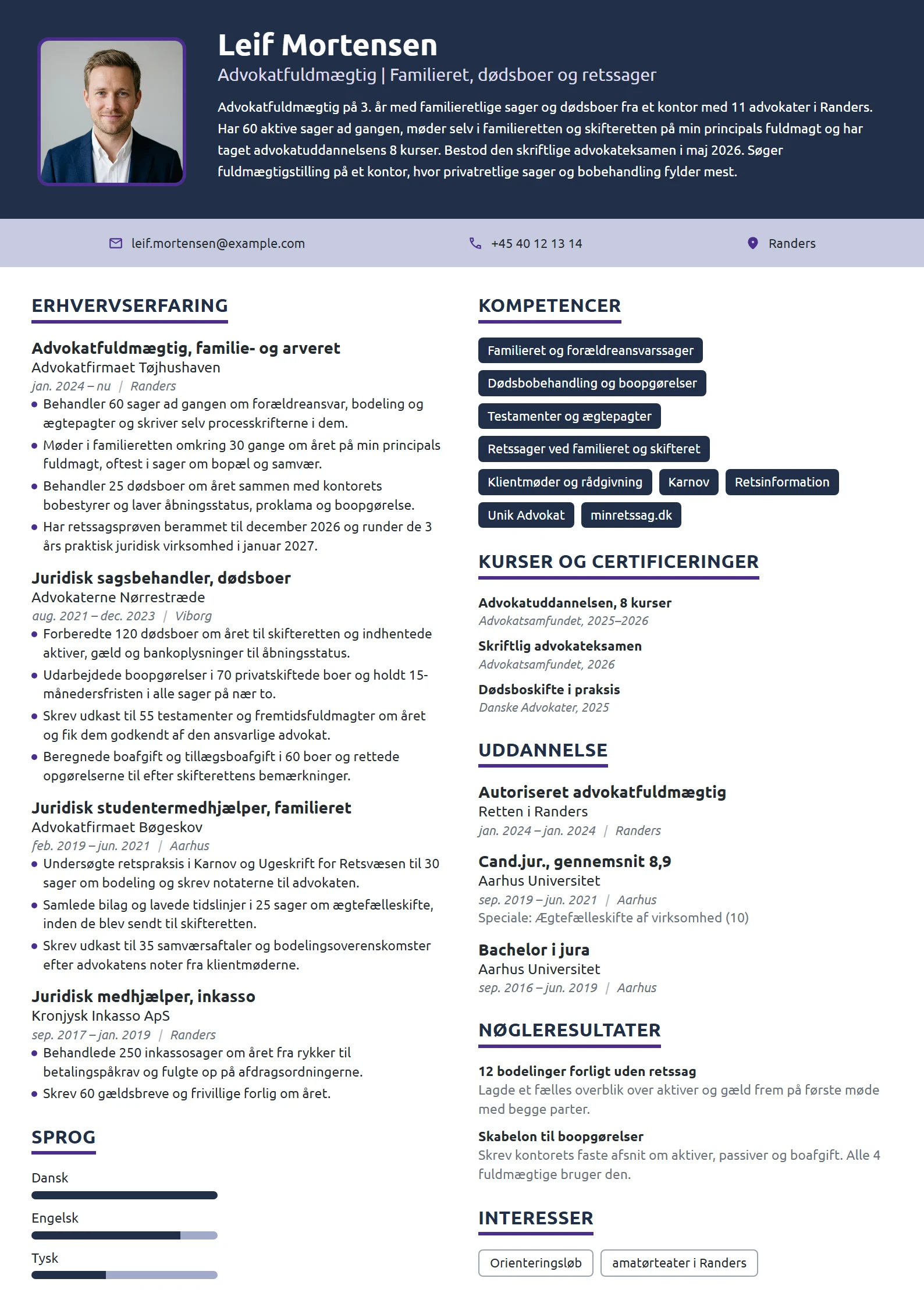 CV-eksempel til fuldmægtig på 3. år, familieret