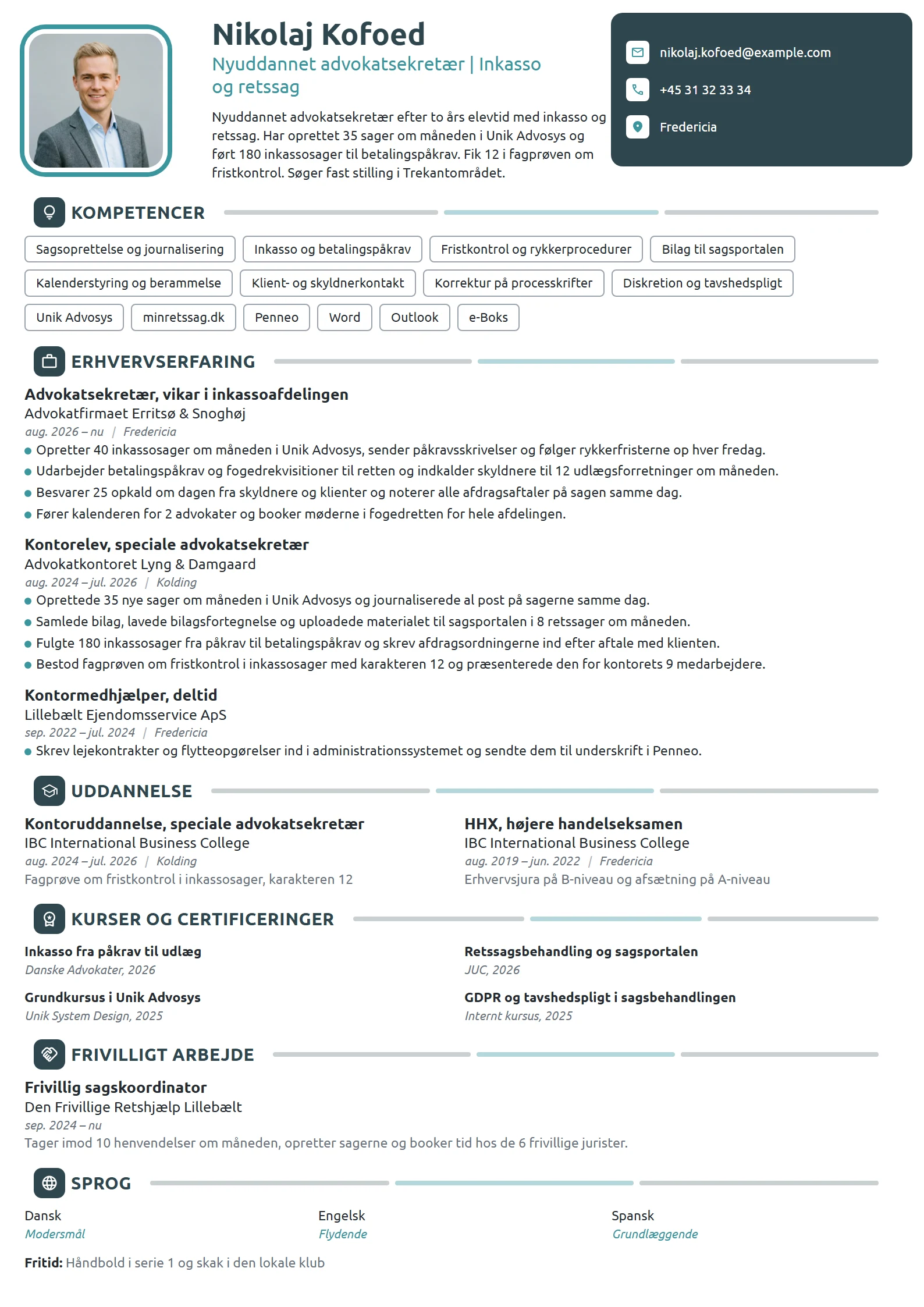 CV-eksempel til nyuddannet advokatsekretær