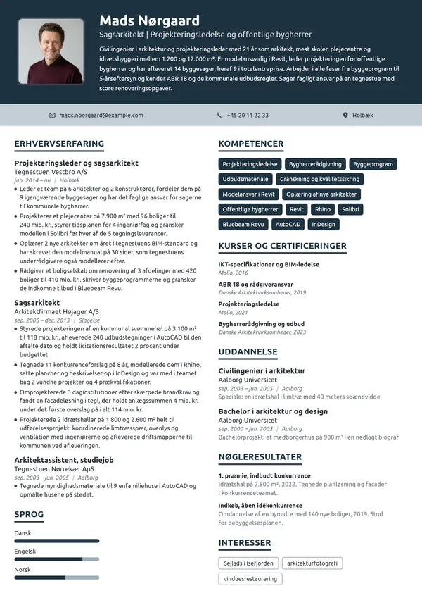 CV-eksempel til projekteringsleder på tegnestue