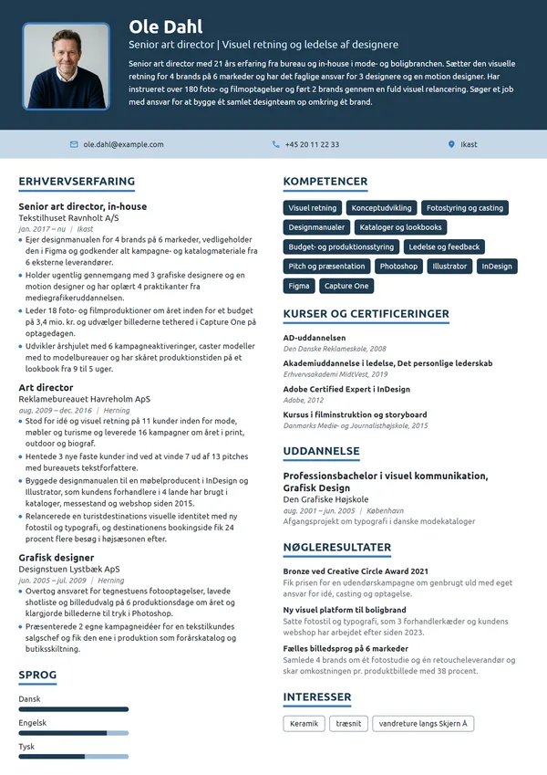 CV-eksempel til senior art director med teamansvar