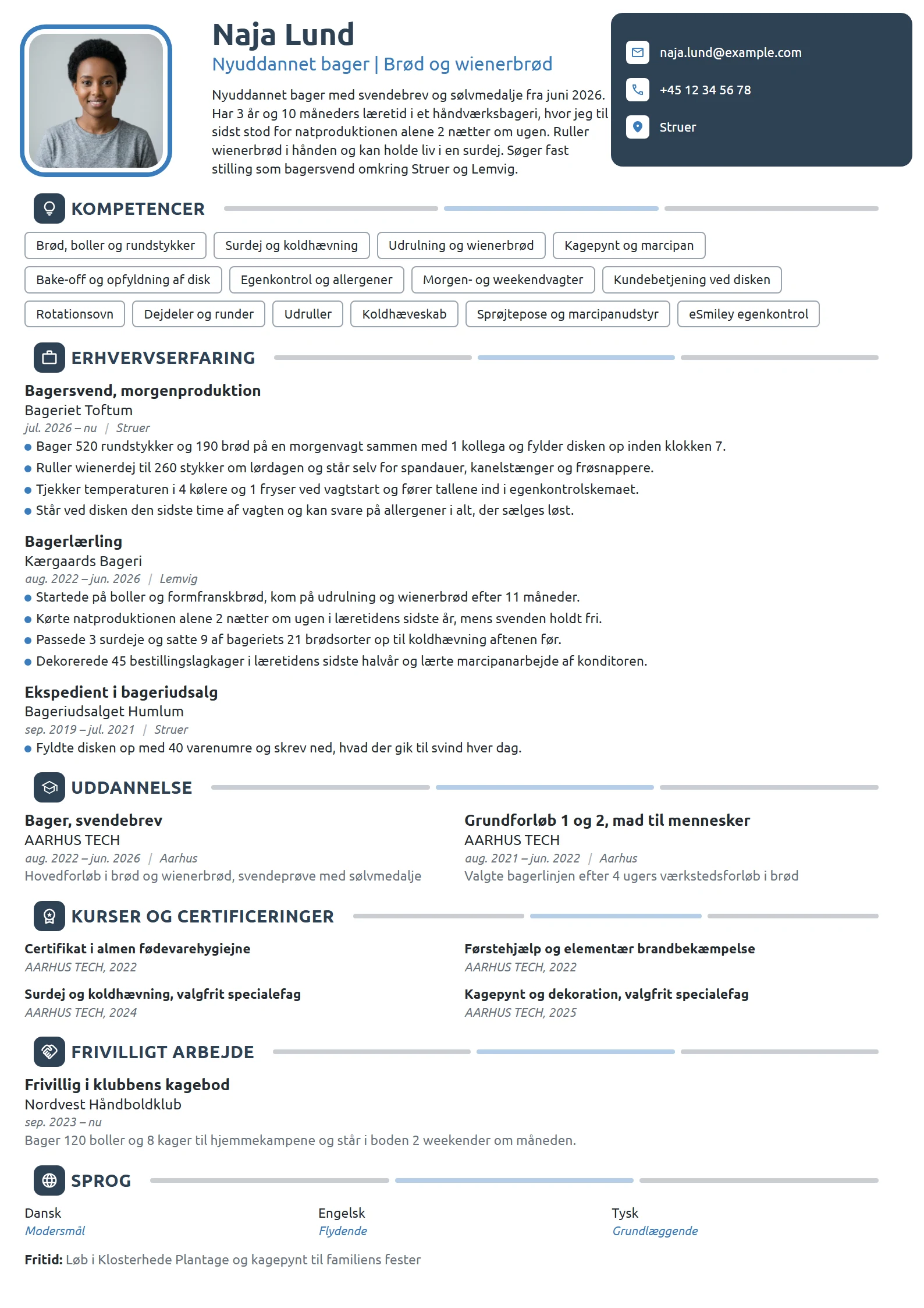 CV-eksempel til nyuddannet bager, svendebrev i 2026