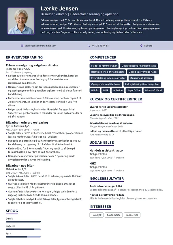 CV-eksempel til erhvervssælger og flådeansvarlig