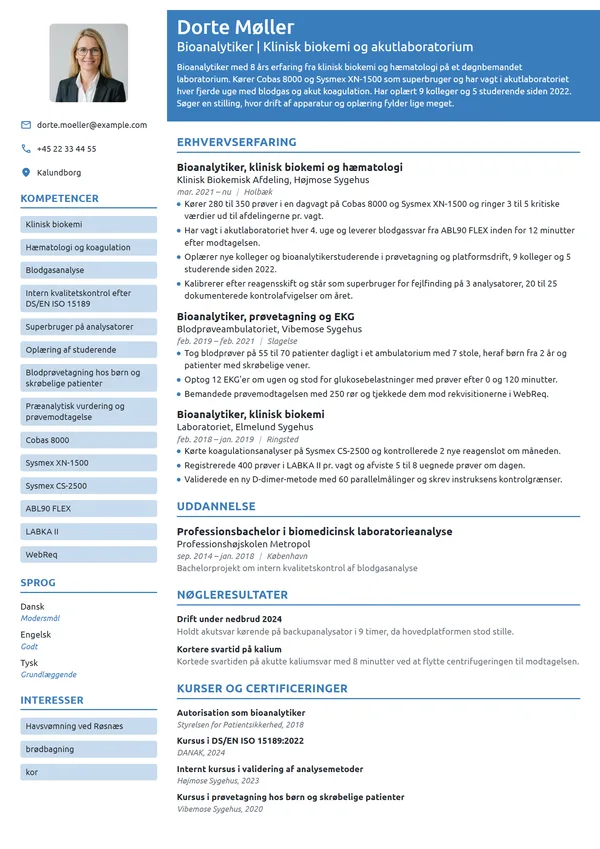 CV-eksempel til erfaren bioanalytiker i klinisk biokemi