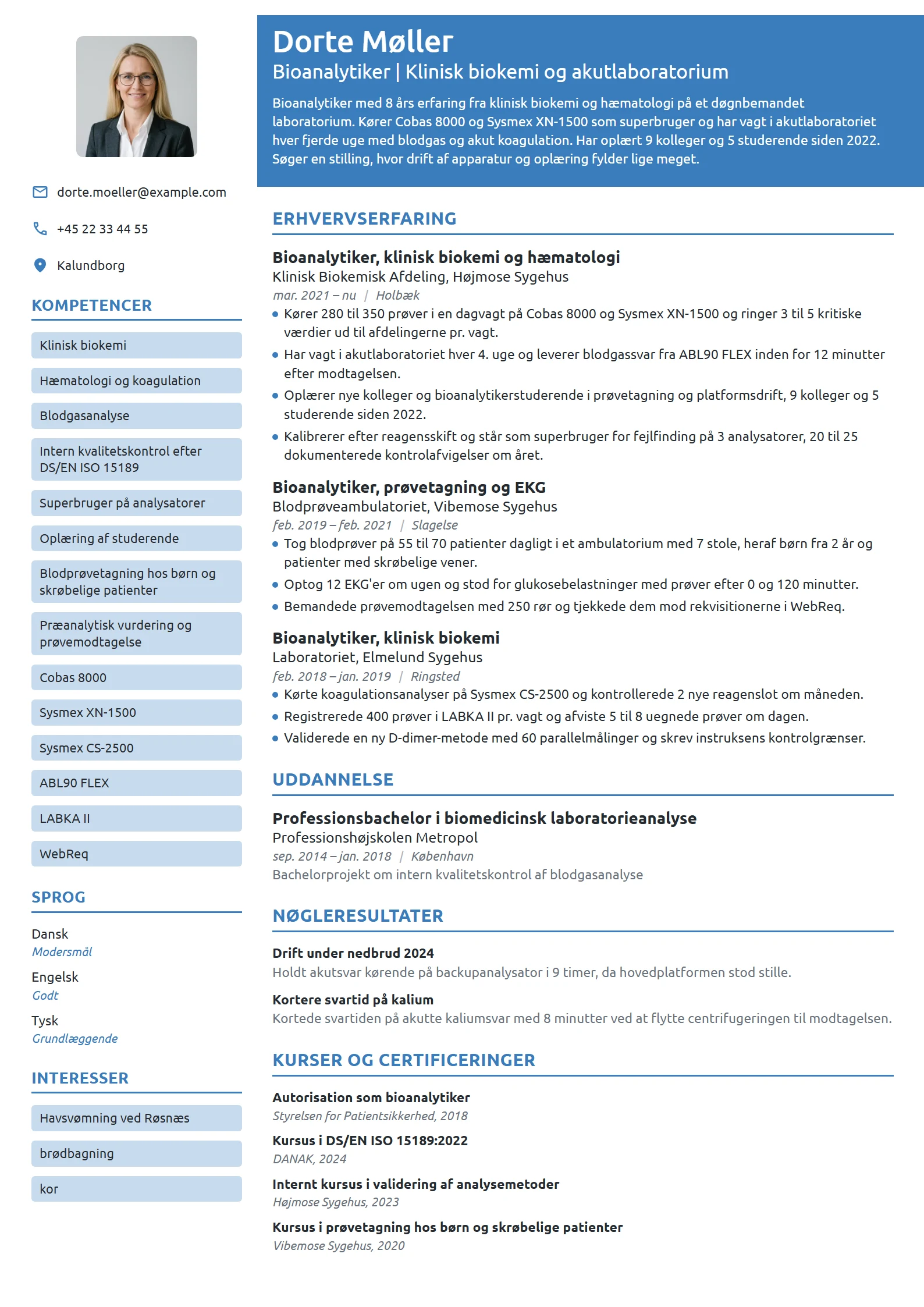 CV-eksempel til erfaren bioanalytiker i klinisk biokemi