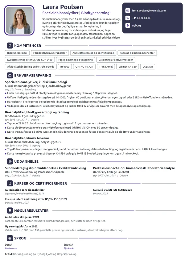 CV-eksempel til specialebioanalytiker i blodbanken