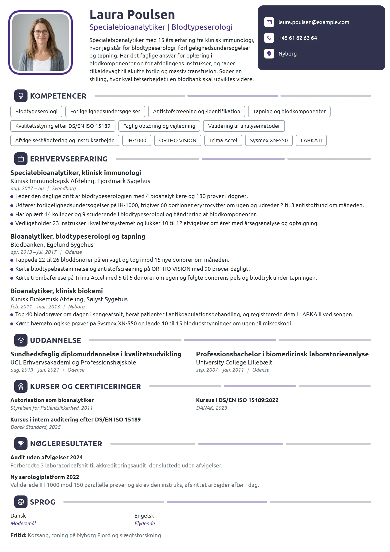 CV-eksempel til specialebioanalytiker i blodbanken