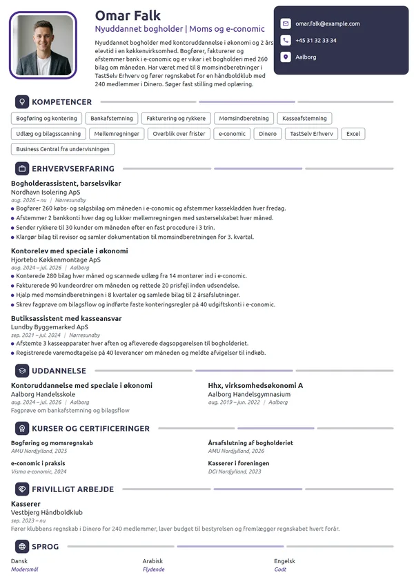 CV-eksempel til nyuddannet bogholder med elevtid