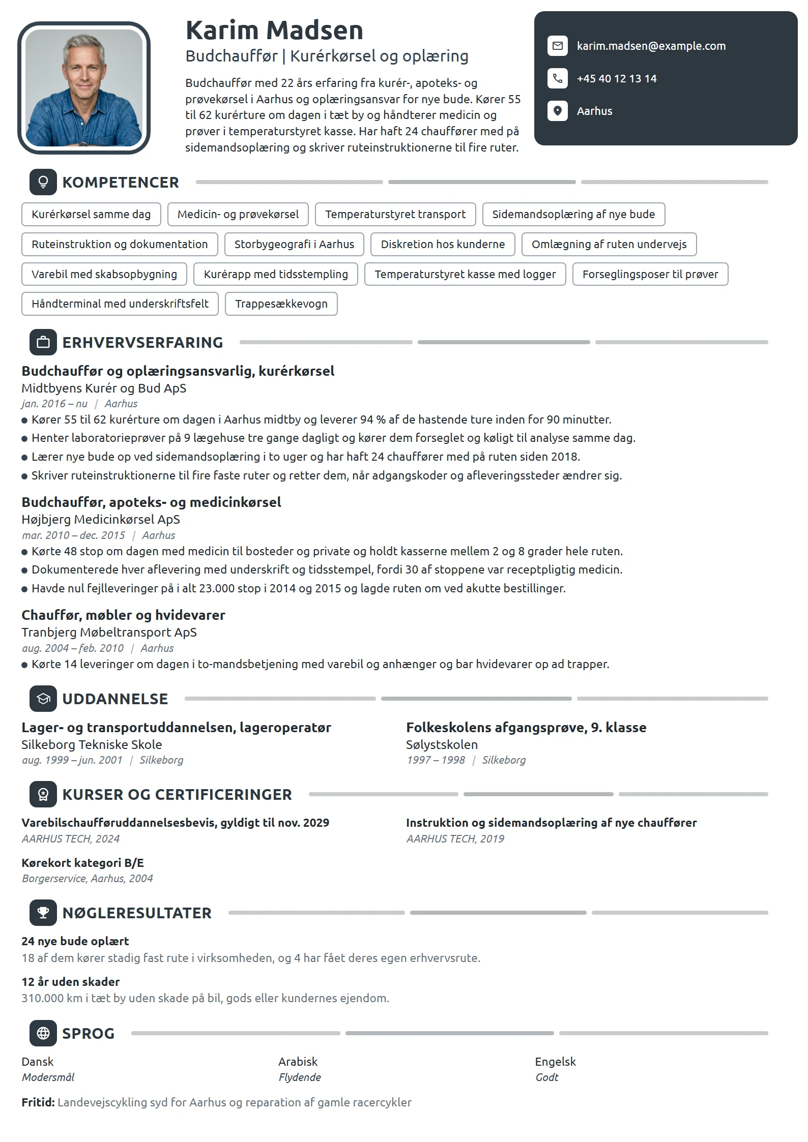 CV-eksempel til kurérchauffør med oplæringsansvar
