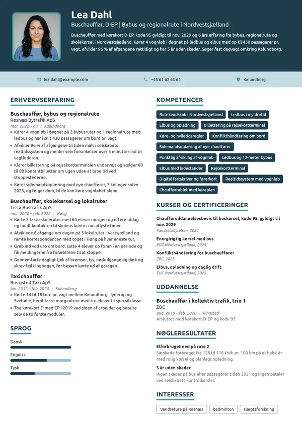 CV-eksempel til erfaren buschauffør på faste vognløb