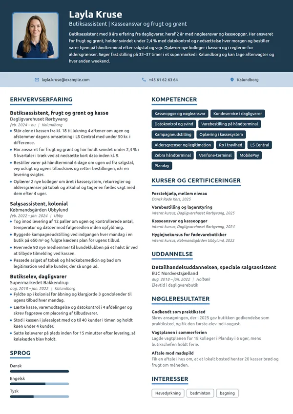 CV-eksempel til erfaren butiksassistent i dagligvarer