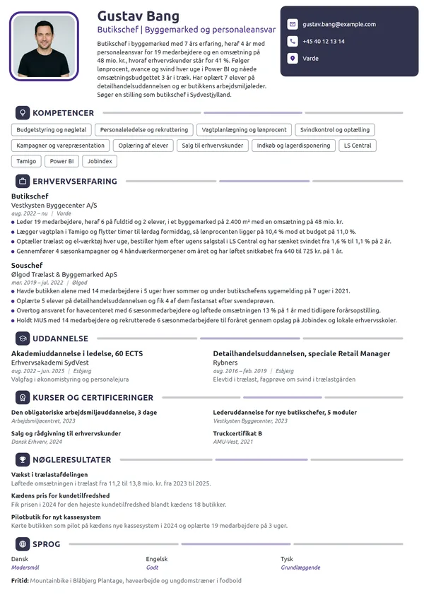 CV-eksempel til butikschef i byggemarked
