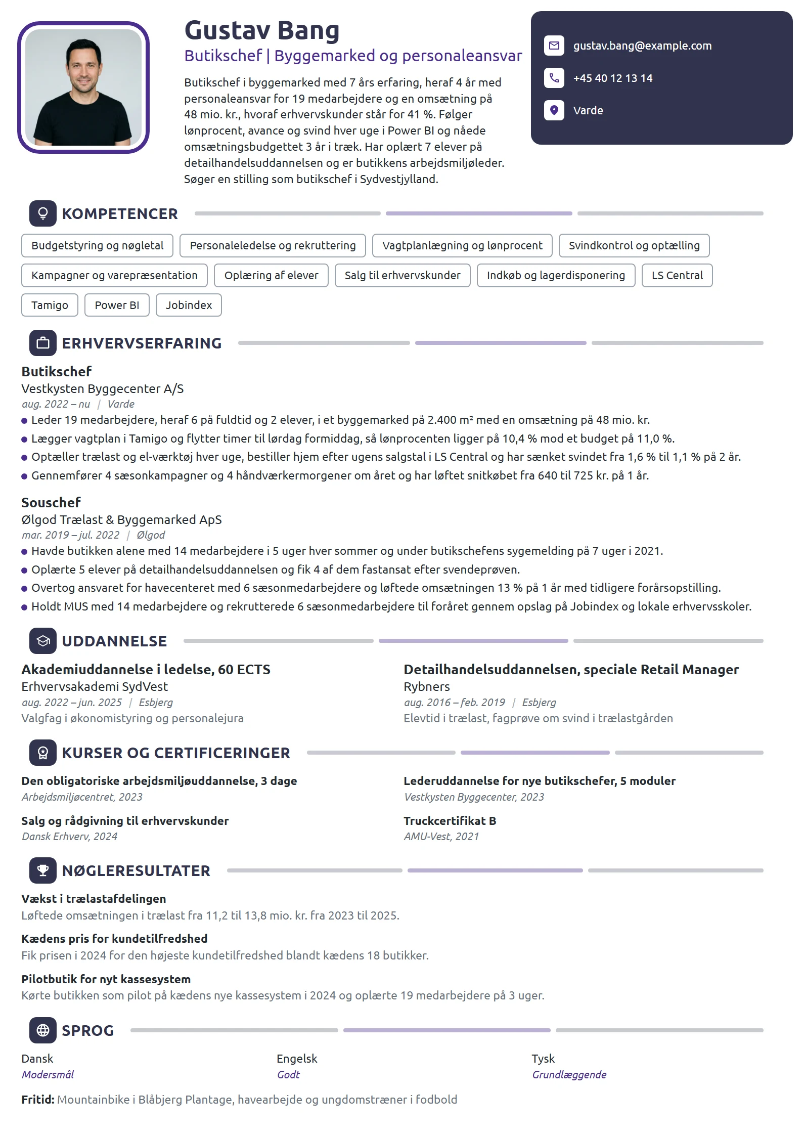 CV-eksempel til butikschef i byggemarked