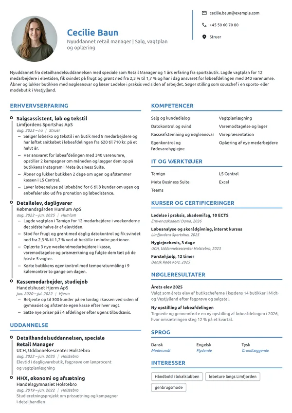 CV-eksempel til nyuddannet retail manager