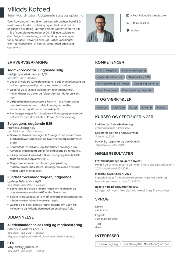 CV-eksempel til teamkoordinator i udgående salg