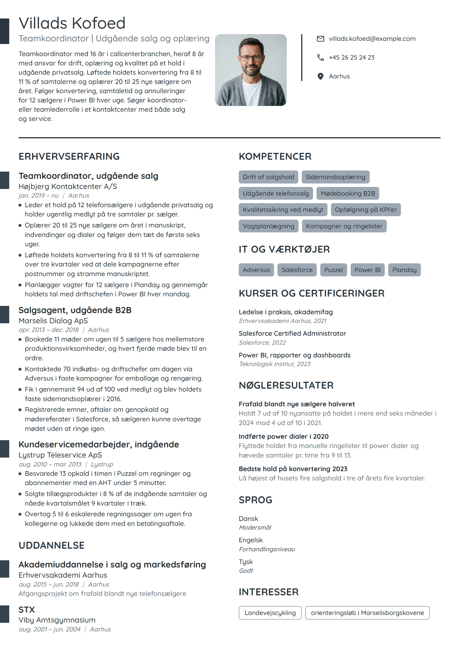 CV-eksempel til teamkoordinator i udgående salg