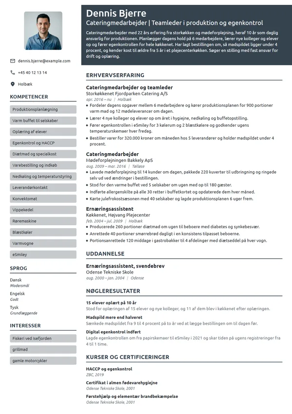 CV-eksempel til erfaren cateringmedarbejder med teamansvar