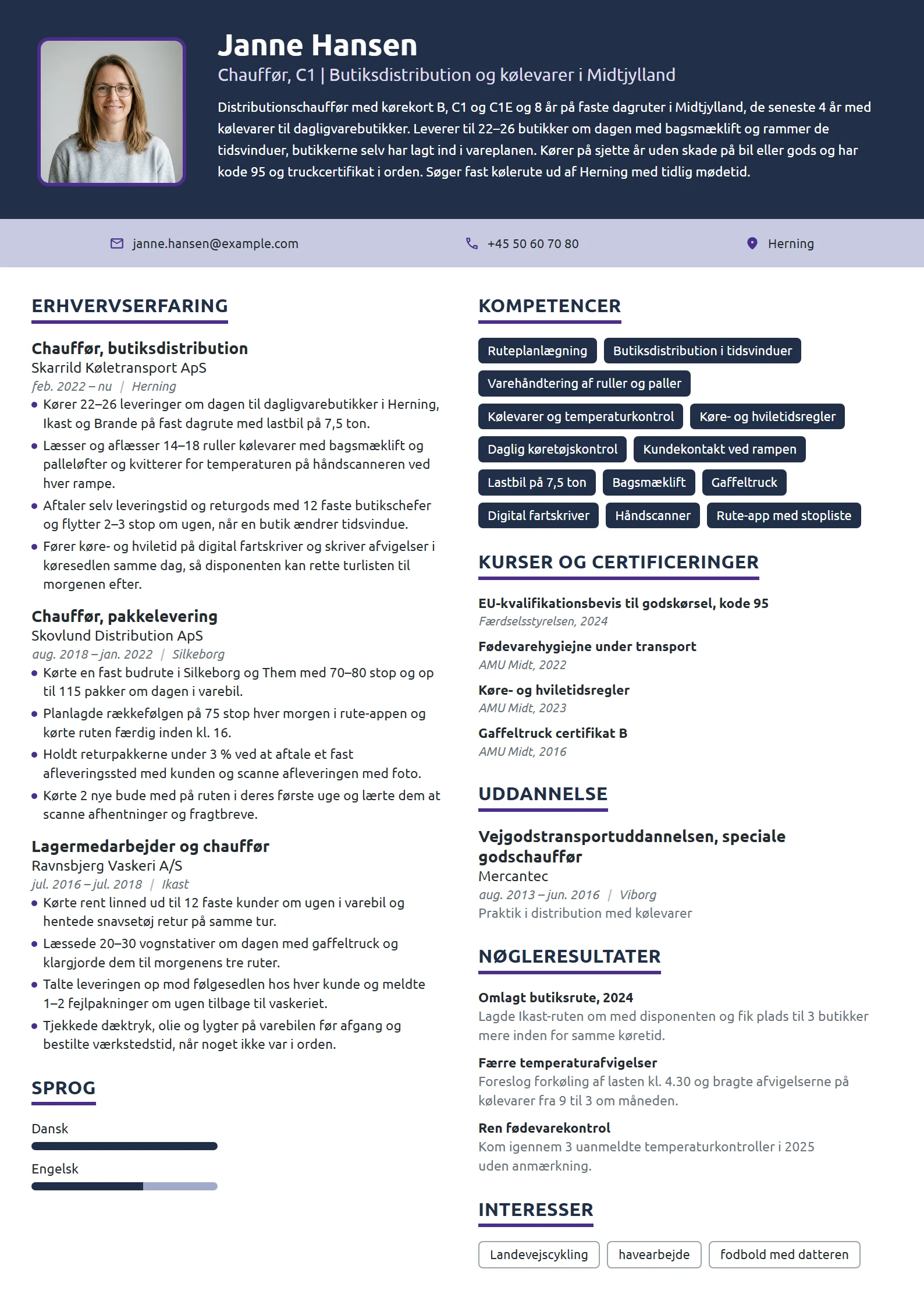 CV-eksempel til erfaren distributionschauffør med C1