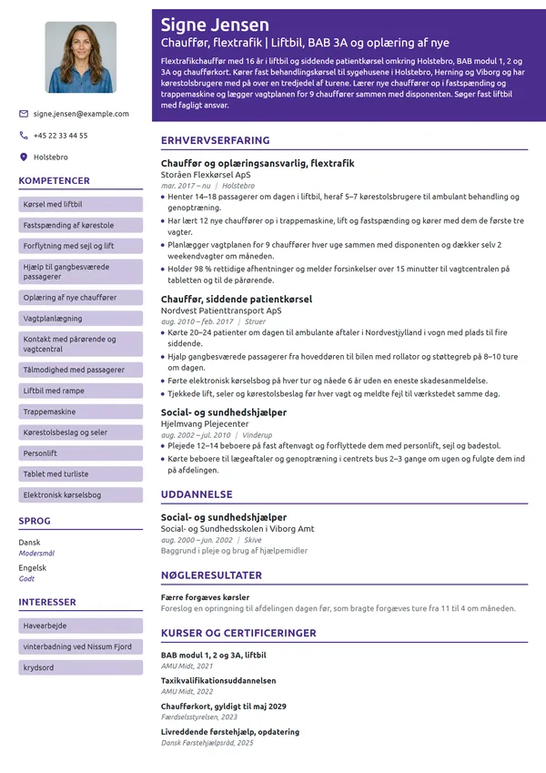 CV-eksempel til flextrafikchauffør med oplæringsansvar
