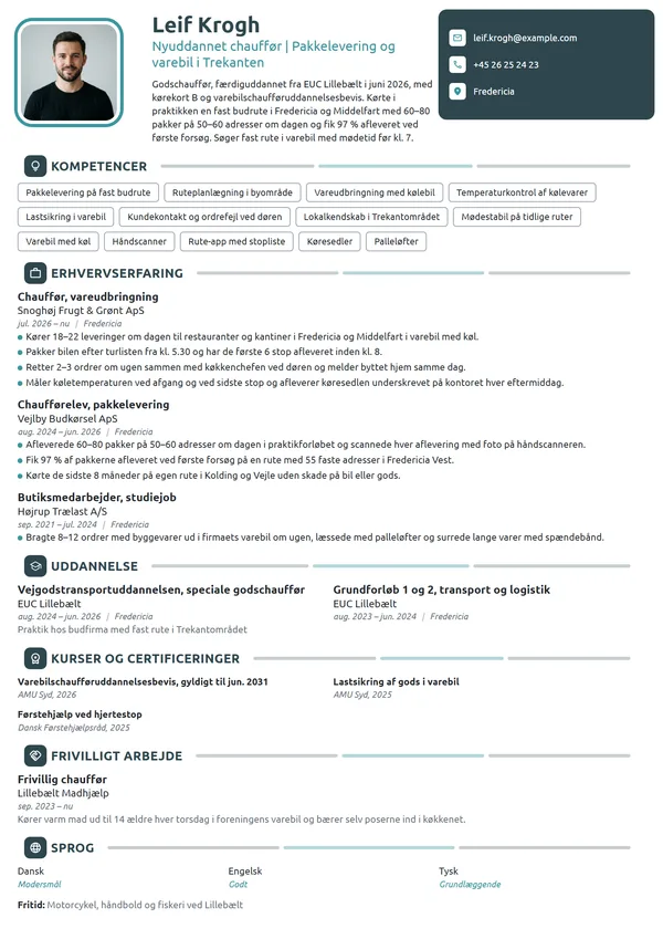 CV-eksempel til nyuddannet chauffør, varebil