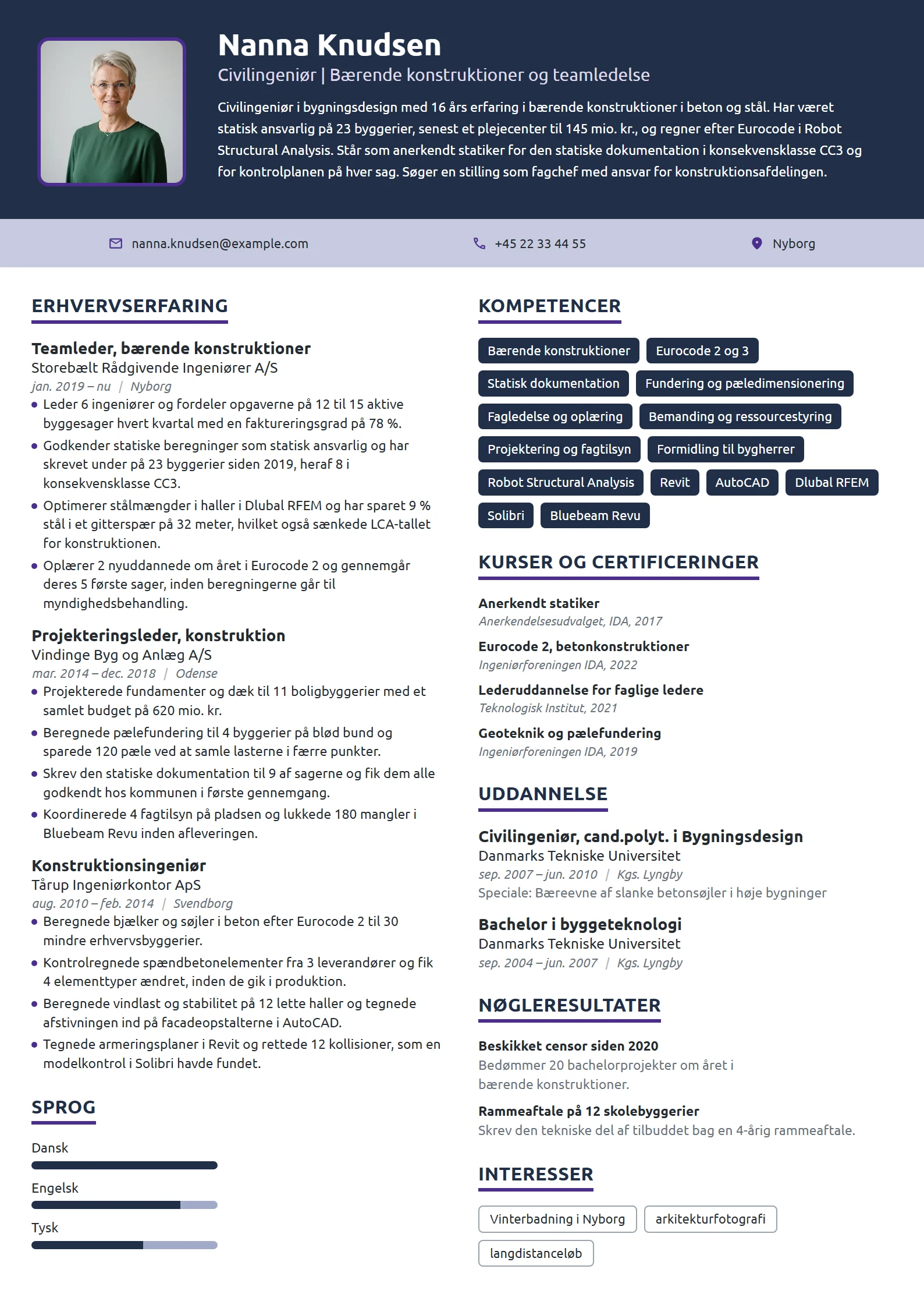 CV-eksempel til teamleder, bærende konstruktioner