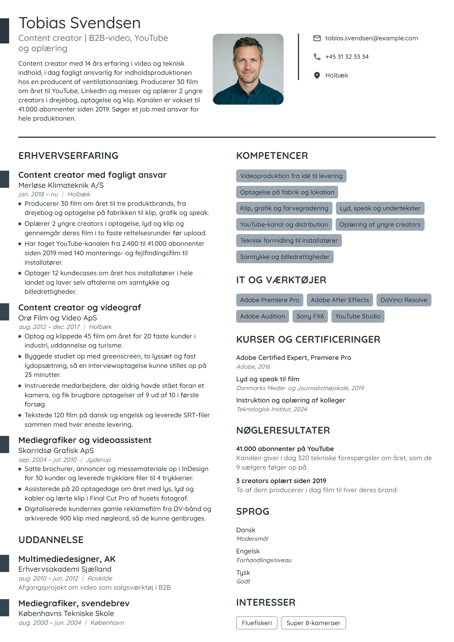CV-eksempel til content creator med produktionsansvar