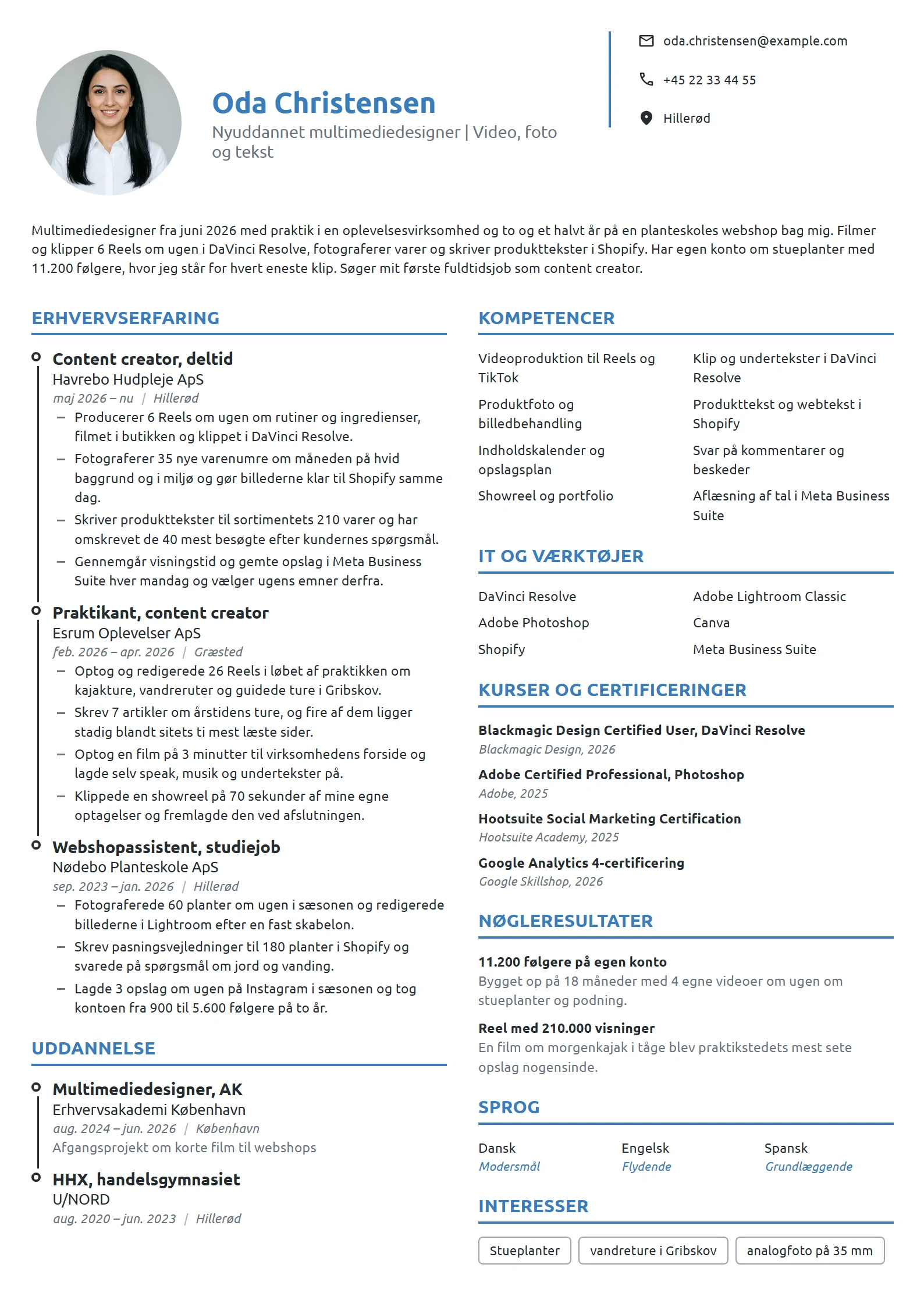 CV-eksempel til nyuddannet content creator