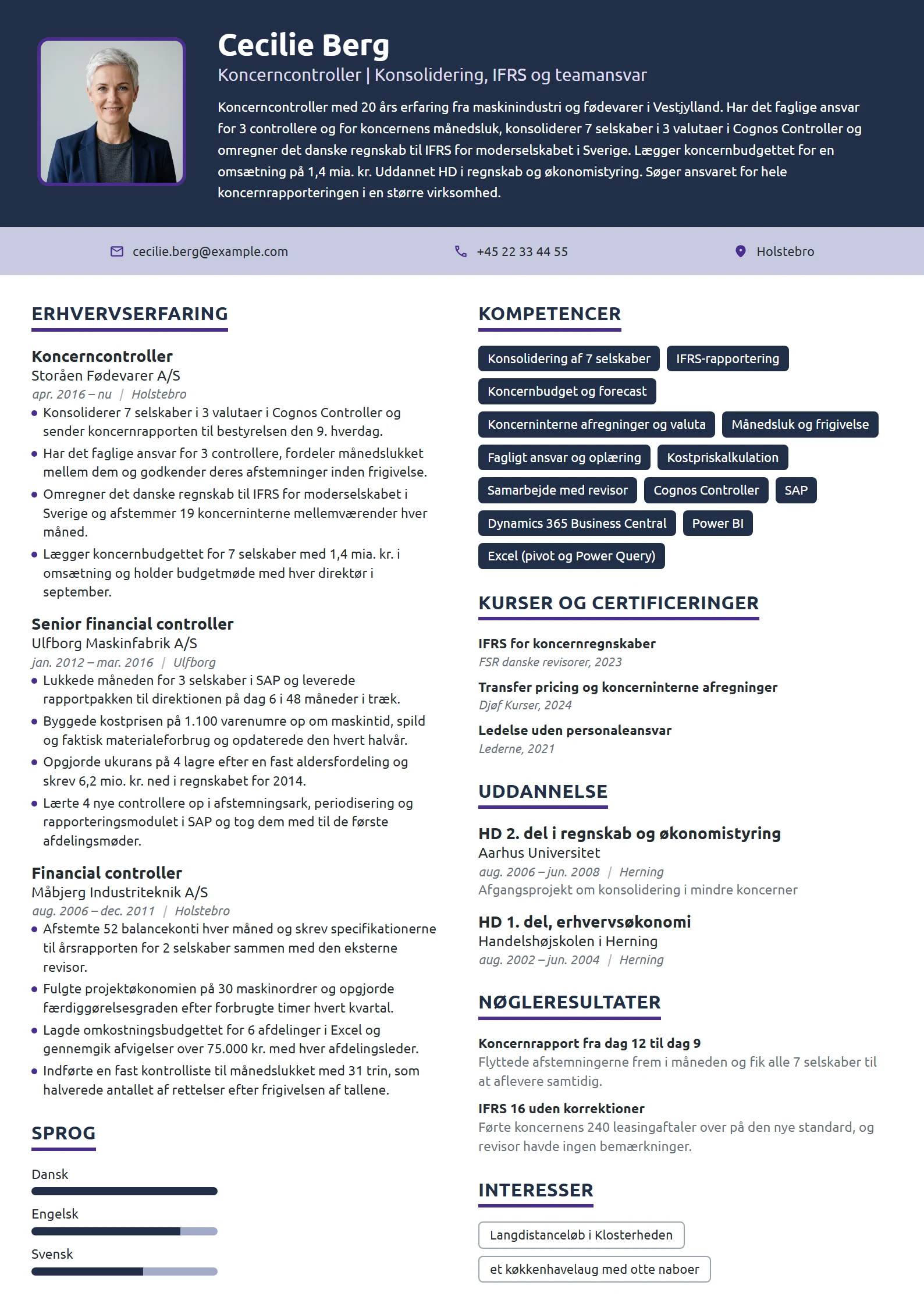 CV-eksempel til koncerncontroller med teamansvar