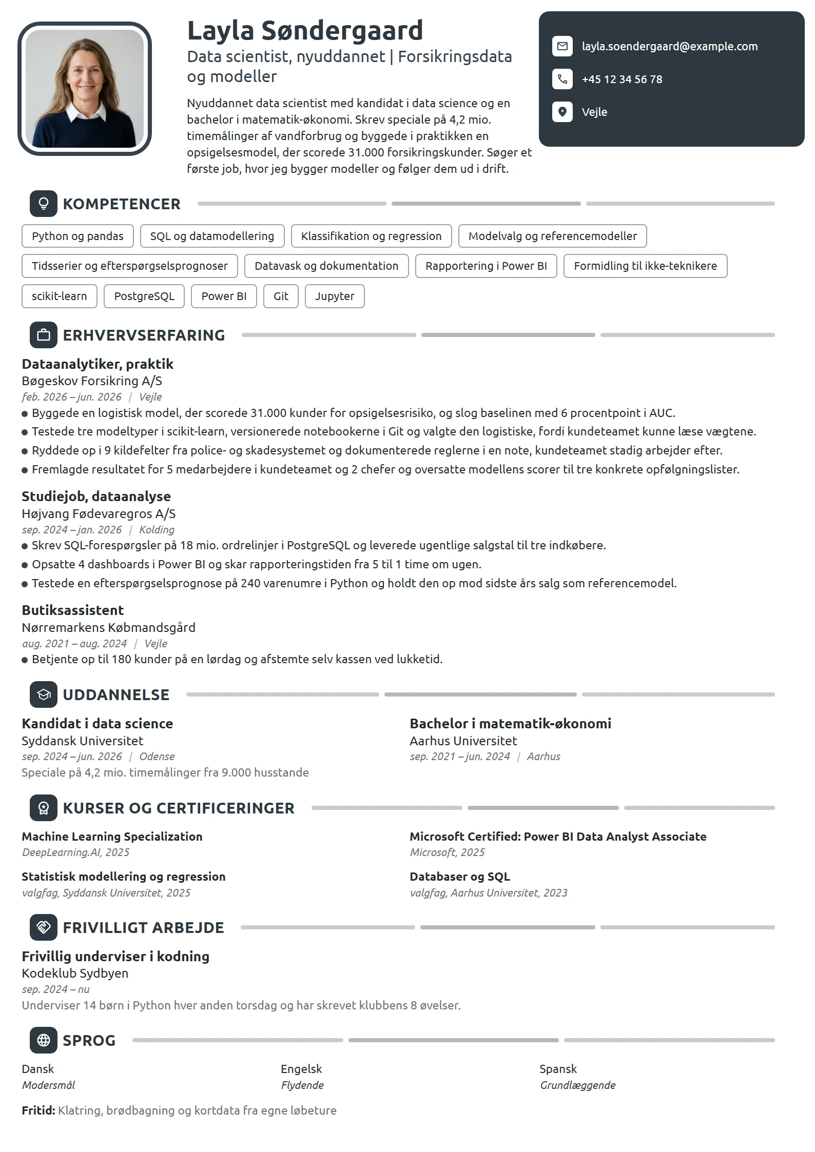 CV-eksempel til nyuddannet data scientist med praktik