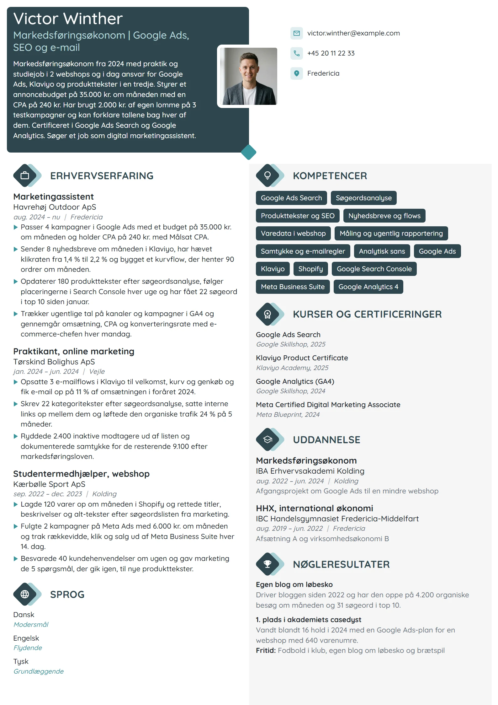 CV-eksempel til nyuddannet med praktik i webshop