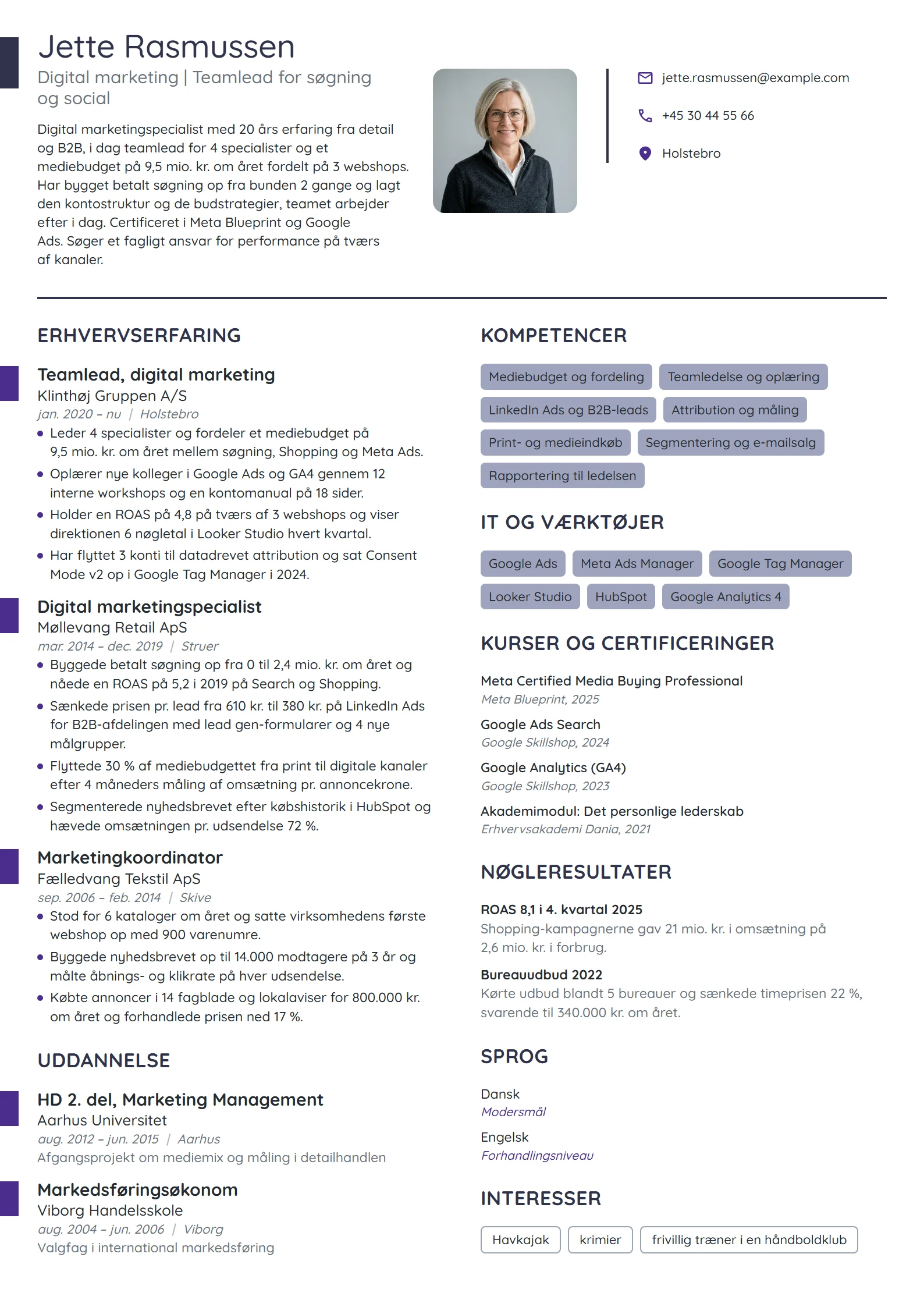 CV-eksempel til teamlead med ansvar for mediebudget