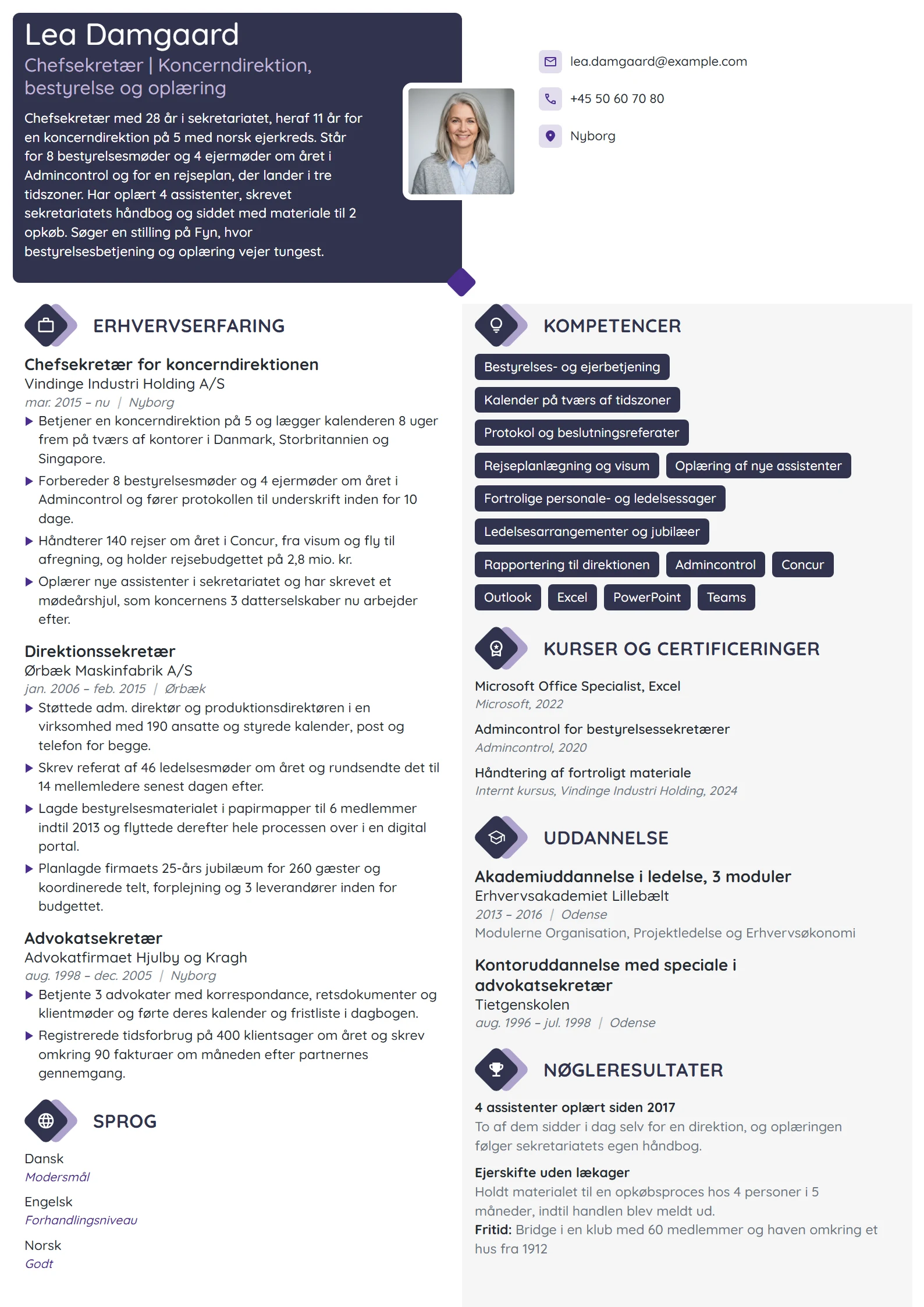 CV-eksempel til chefsekretær for koncerndirektionen