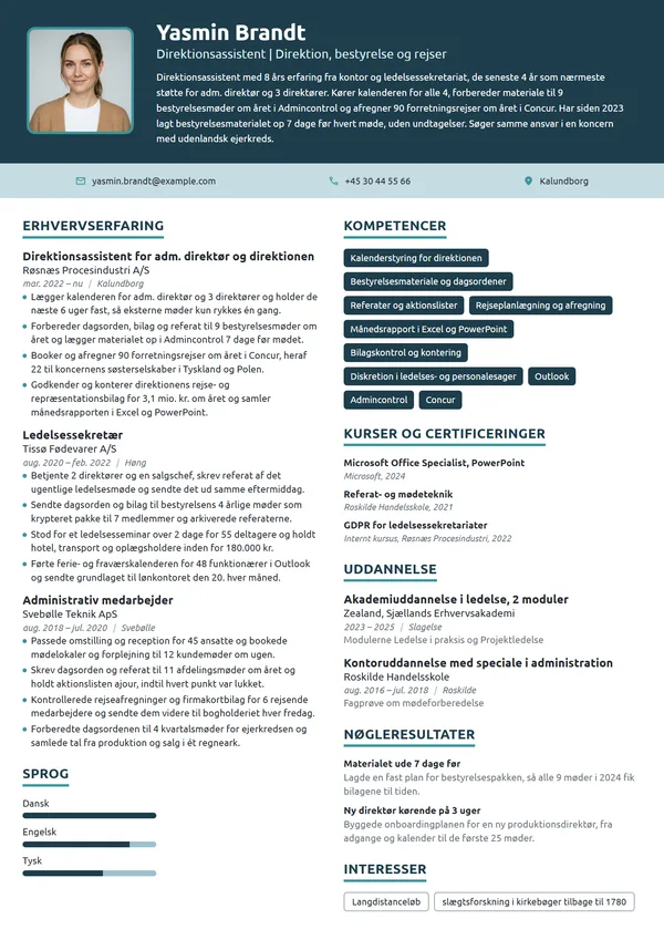 CV-eksempel til direktionsassistent for en direktion på 4