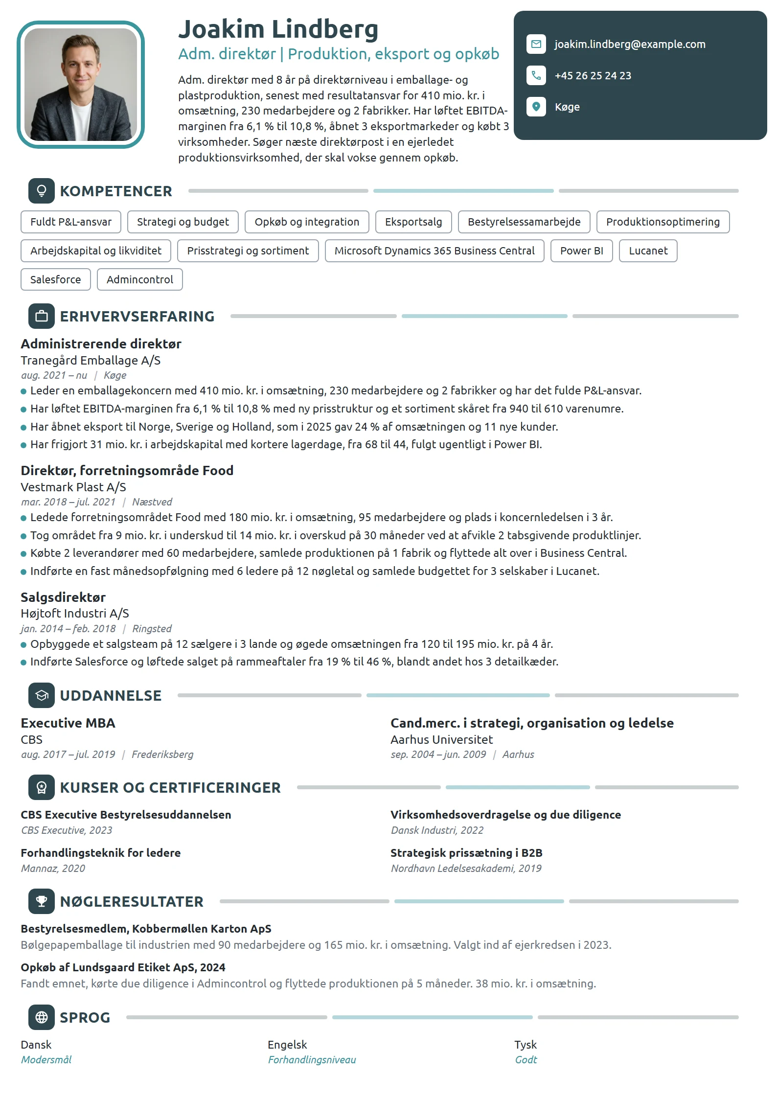 CV-eksempel til adm. direktør i produktion