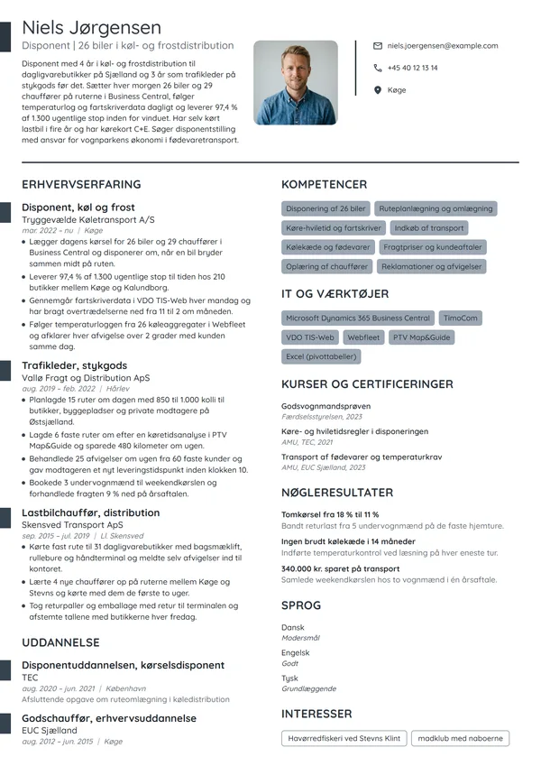 CV-eksempel til erfaren disponent i køl og frost