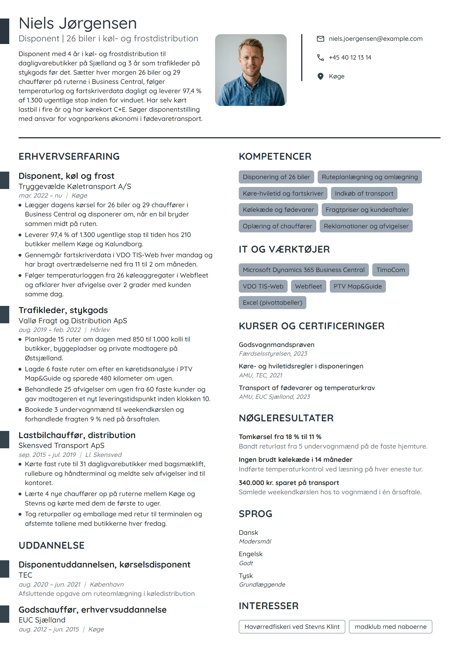 CV-eksempel til erfaren disponent i køl og frost