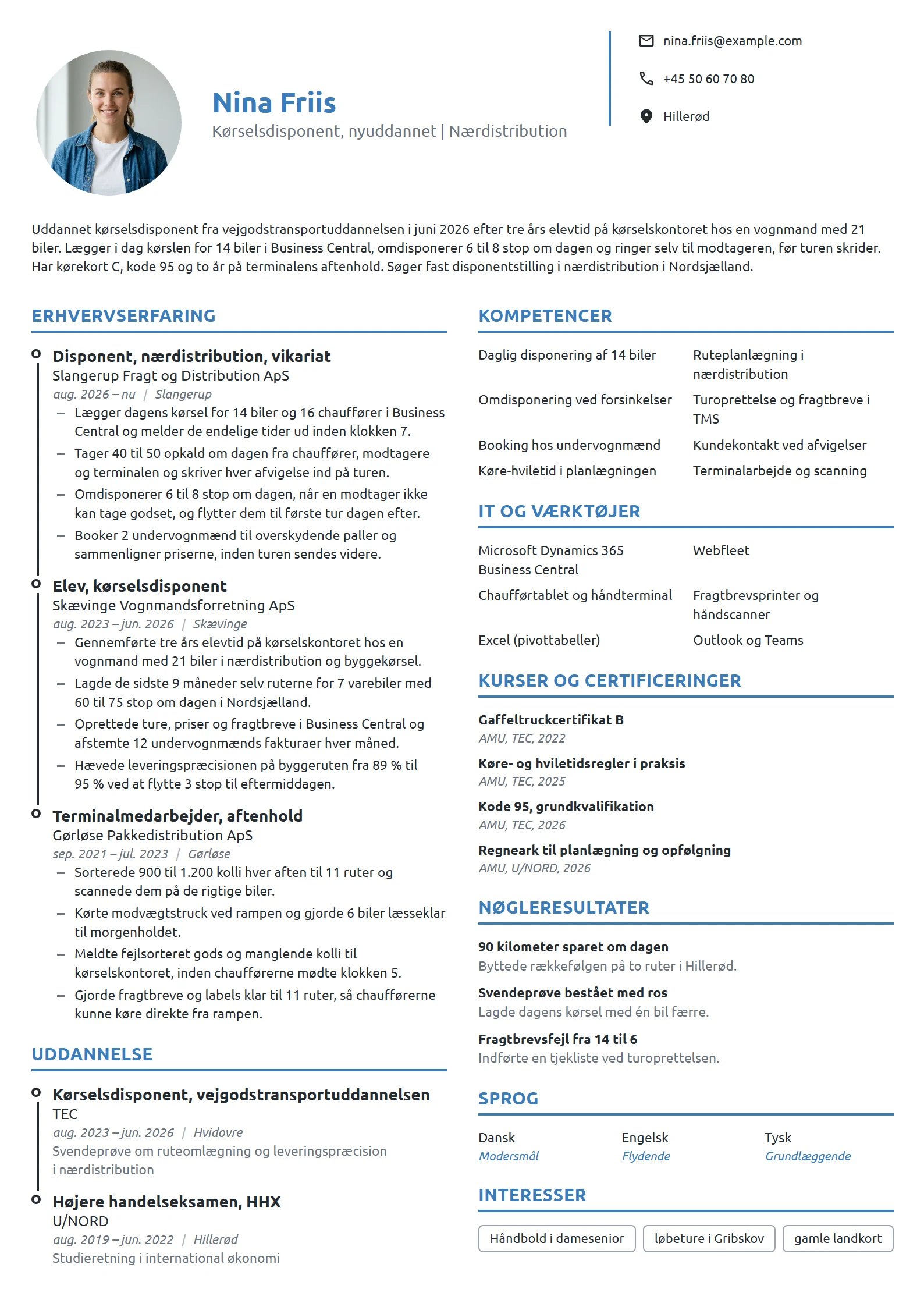 CV-eksempel til nyuddannet kørselsdisponent
