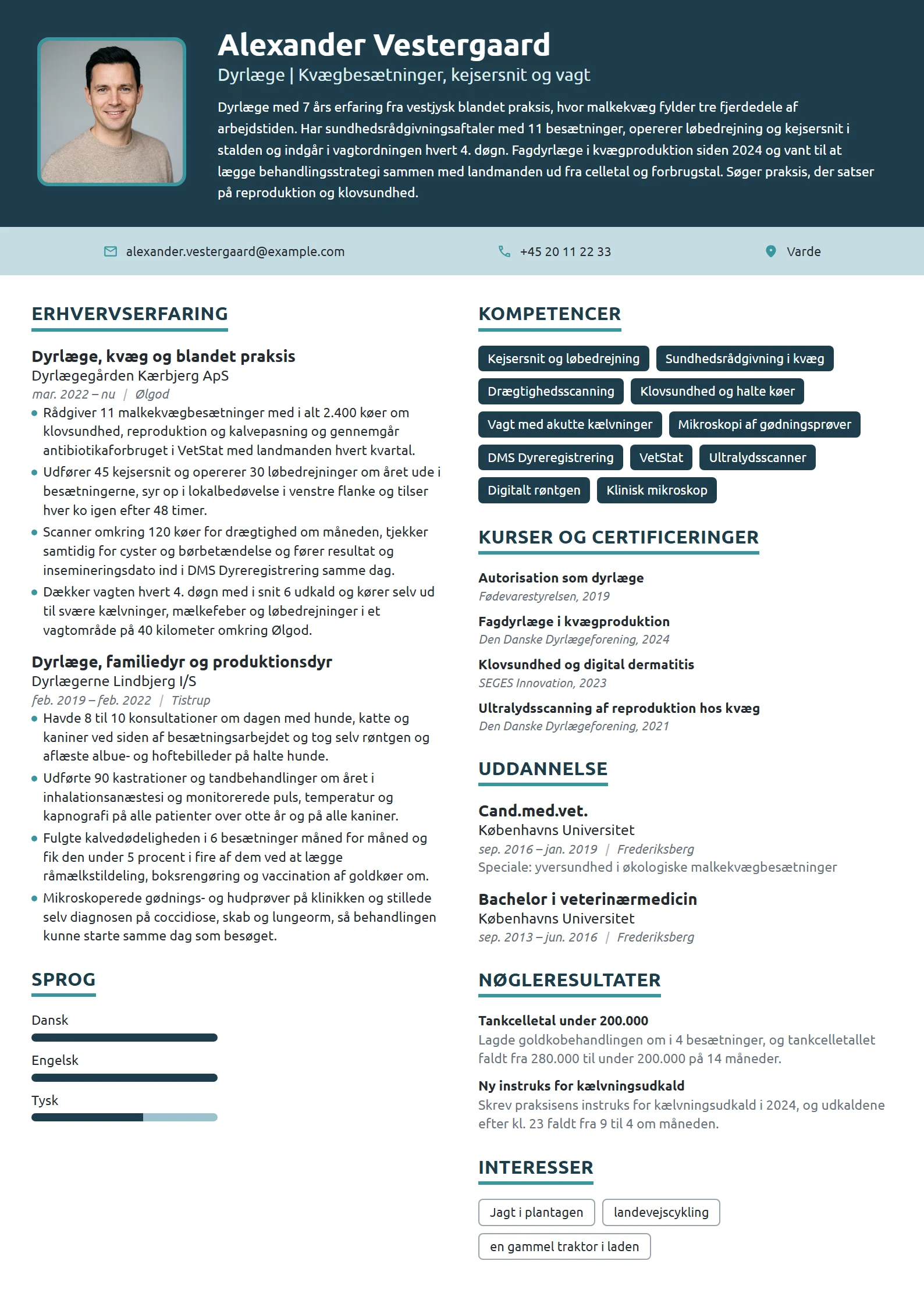 CV-eksempel til dyrlæge i kvæg- og blandet praksis