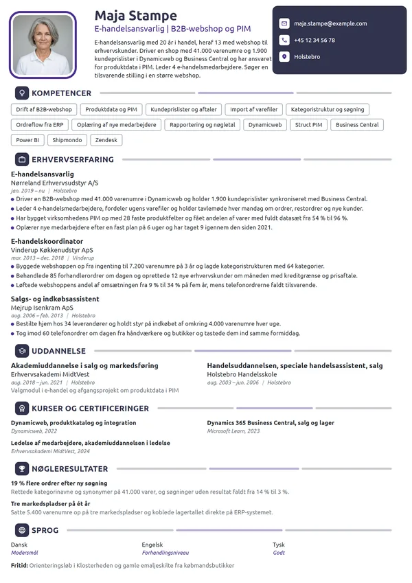 CV-eksempel til e-handelsansvarlig i B2B-webshop