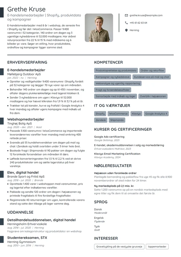 CV-eksempel til erfaren e-handelsmedarbejder i B2C