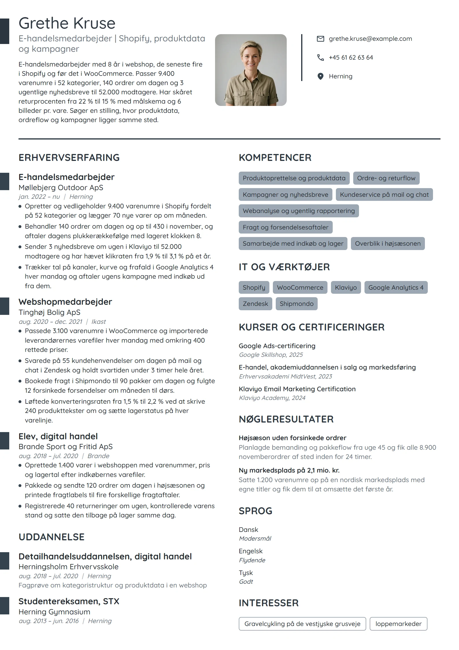 CV-eksempel til erfaren e-handelsmedarbejder i B2C