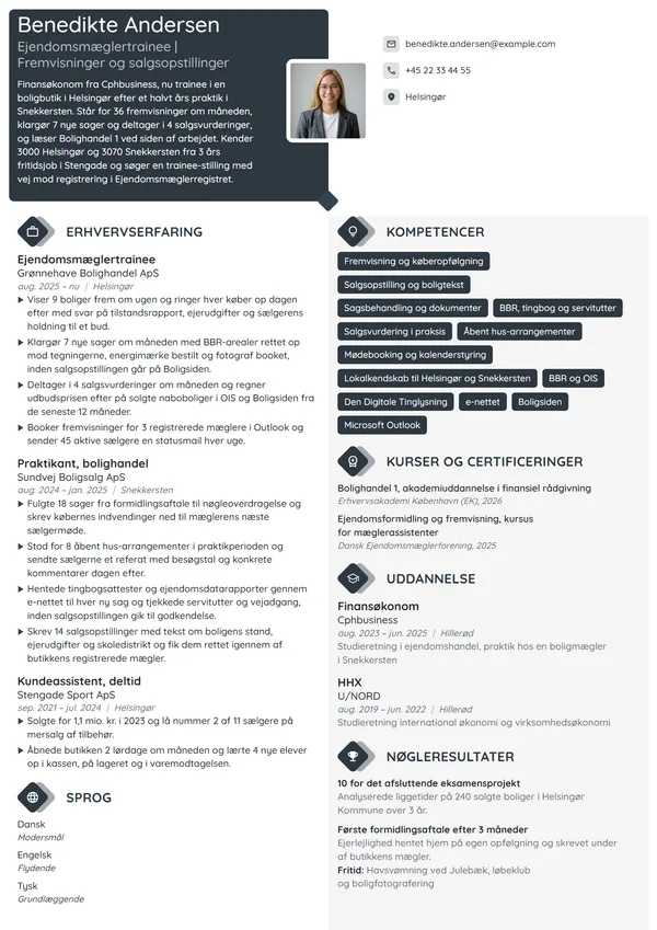 CV-eksempel til nyuddannet trainee i boligbutik
