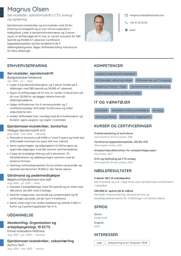 CV-eksempel til serviceleder med drifts- og elevansvar